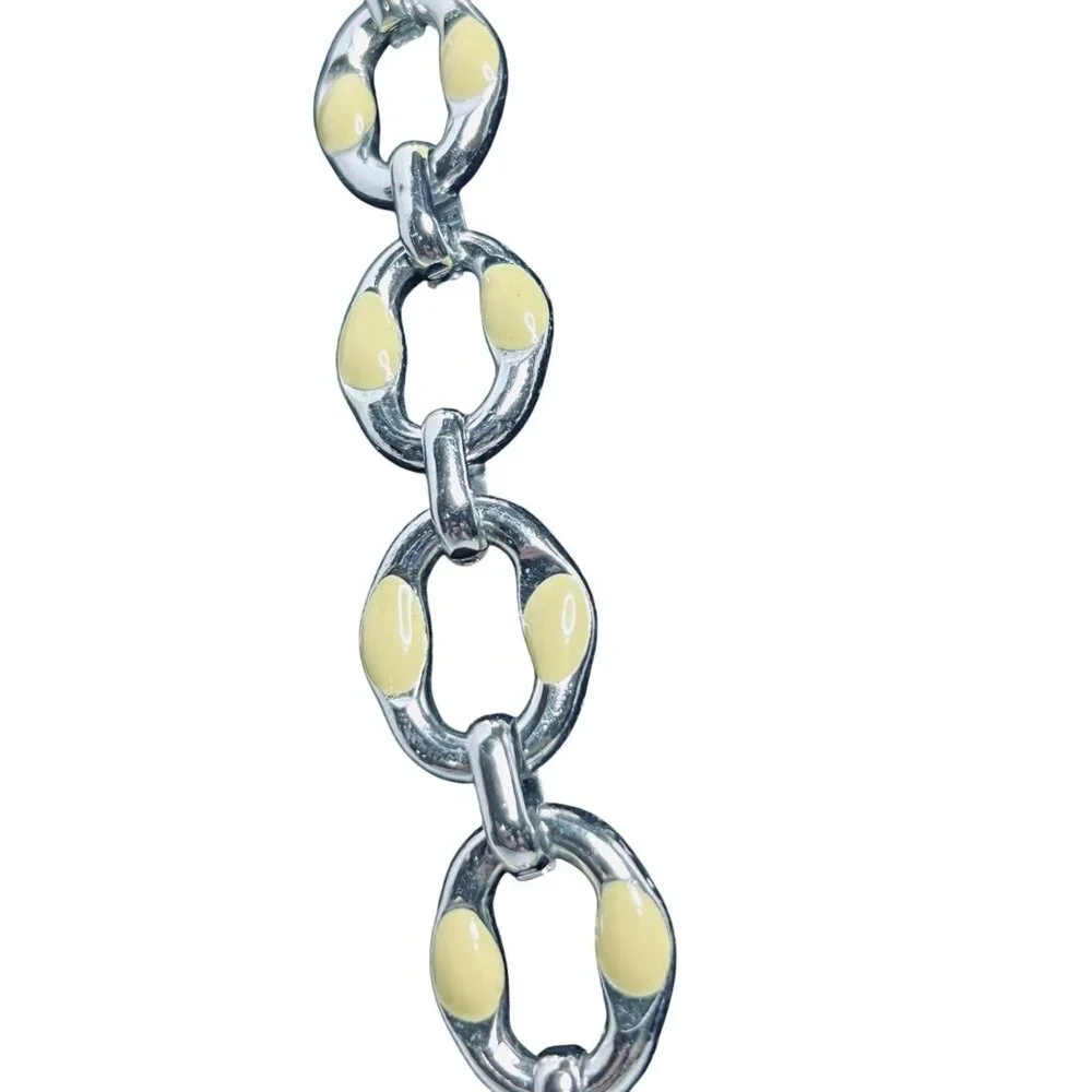 Vintage Silver Tone & Cream Enamel Chain Necklace & Bracelet Set (5664) - Picture 2 of 12